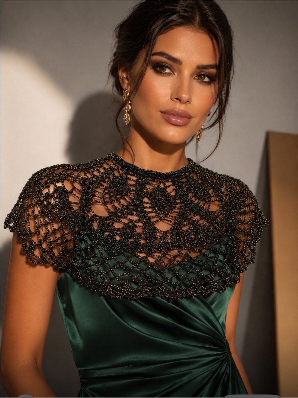 Handmade Crochet Collar Yoke, Viscose Silk Lurex Yarn, Convertible Shoulder Cape